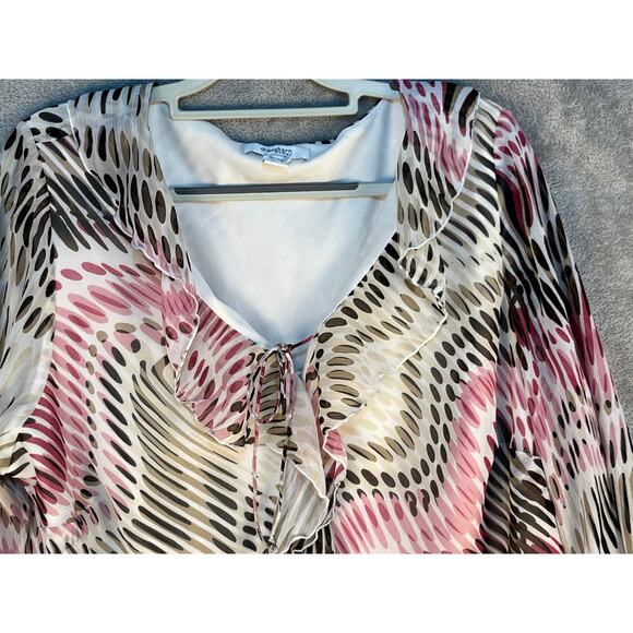 Y2K Dressbarn Blouse 2X Abstract Chiffon Ruffle Collar 3/4 Ruffle Sleeve - Picture 3 of 7